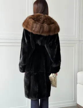 Норковая шуба фасон баллон с капюшоном куница - фото 8