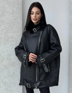 Черная дубленка - авиатор на тоскане - фото 3