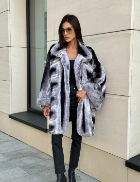 Шуба из кролика рекс стойка воротник - цвет шиншилла - фото 8