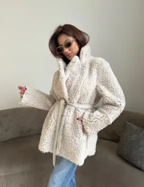 Двусторонняя дублёнка - шуба, мех тиградо английский воротник - фото 0