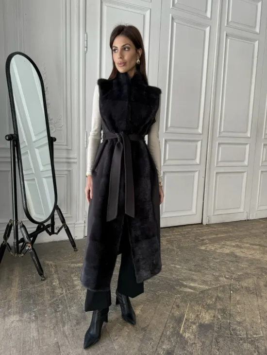 Элегантное пальто из кашемира с мехом норки - фото 7