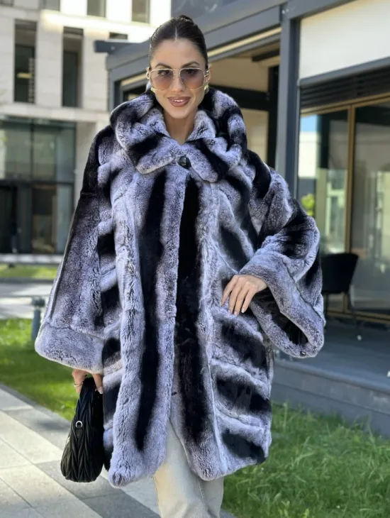 Шуба из кролика рекса - цвет шиншилла - фото 0