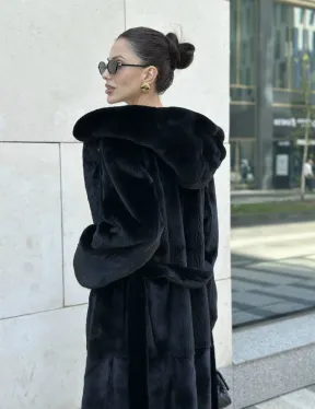 Шуба норка BLACKGLAMA с капюшоном - фото 3