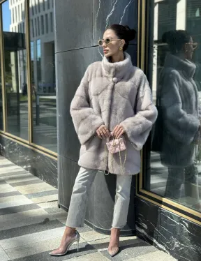 Норковая шуба в цвете нюд - фото 12