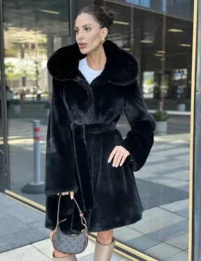 Шуба норковая с капюшоном, мех BLACKGLAMA - фото 1