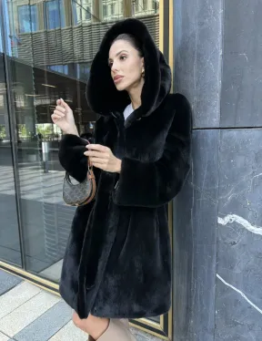 Шуба норковая с капюшоном, мех BLACKGLAMA - фото 3