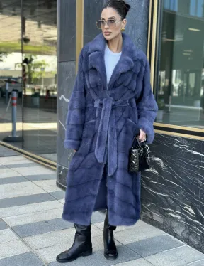 Норковая шуба с английским воротником - цвет джинс - фото 4