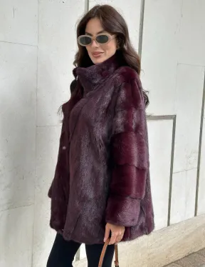 Женская норковая курточка - цвет бордо - фото 3